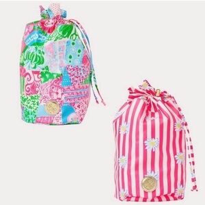 NWT Lilly Pulitzer GWP Pool Drawstring Pouch Set.  Mult Crazy Quilt print
